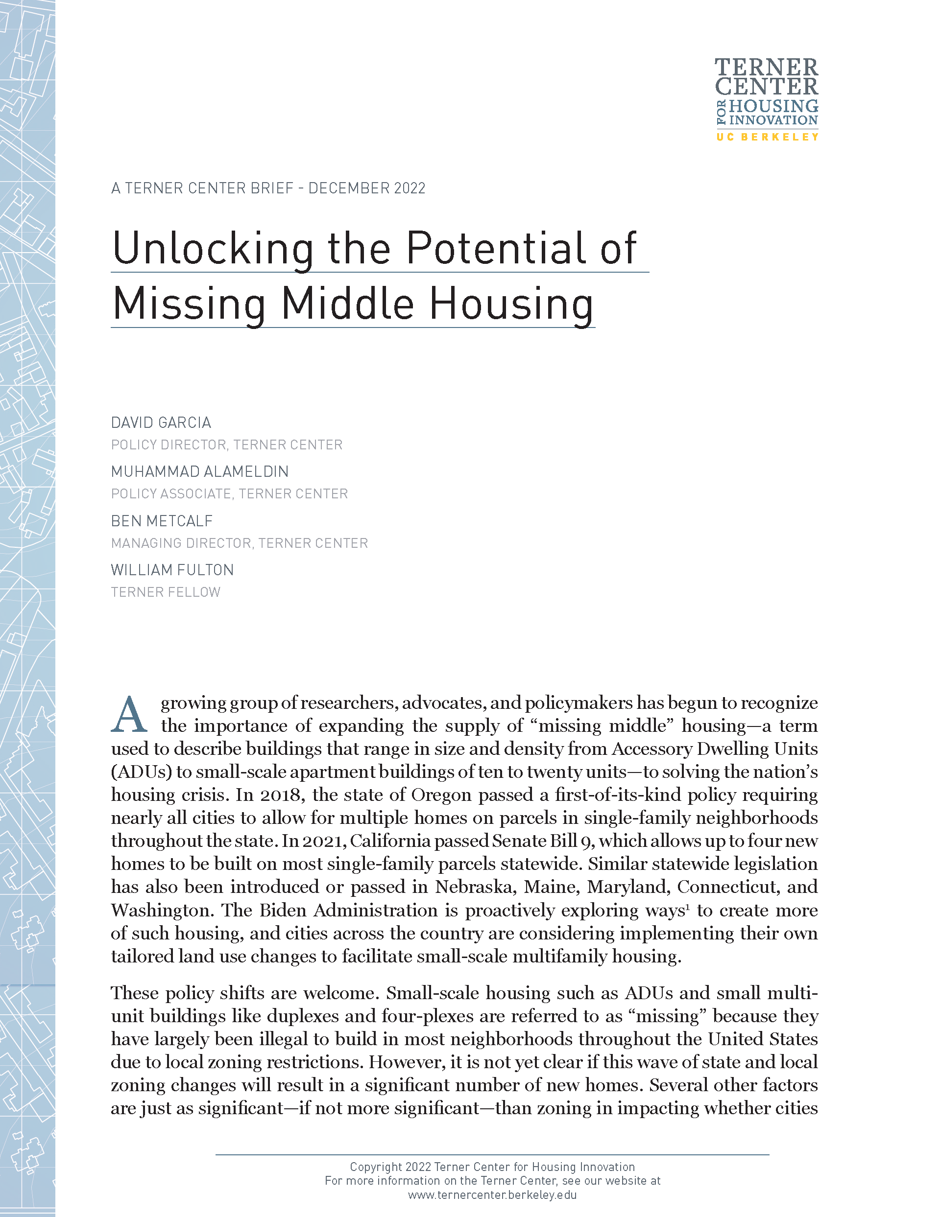 Cover image of Unlocking the Potential of Missing Middle Housing brief