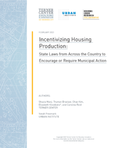 Cover image of Incentivizing Housing Production. Terner Center, Urban Institute, HCRC logos. Author names