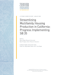 Cover page of Streamlining Multifamily Housing Production California; Terner Center logo and author's names